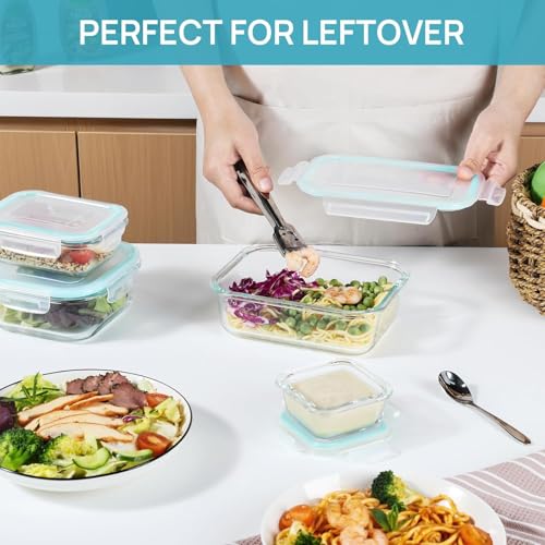 Vtopmart 8 Pack Glass Food Storage Containers with Airtight Lids, Glass Meal Prep Containers, Lunch Office Meal for Microwave, Oven, Freezer and Dishwasher, BPA Free - color: Green
