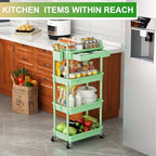 Goovilla 4 Tier Rolling Utility Cart Organizer with Removable Drawer, Stable and Sturdy Green Rolling Storage Carts with 2 Lockable Wheels for Bathroom, Kitchen, Snack, Craft, Makeup, Baby Essentials - size: 4 Tier, style: Green