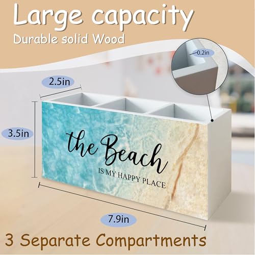 Beach Gifts for Women Men, The Beach Is My Happy Place Pen Holder for Home Office Kitchen Desk Decor, Beach Wooden Pencil Holder Sign Organizer for Home Office Desk Accessories, - color: sapphirine