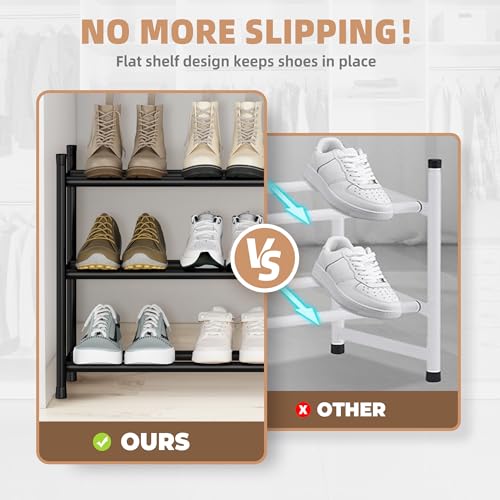 STORAGE MANIAC Long Expandable Shoe Rack, 18 Pairs Metal Wide Stackable Shoe Rack, Adjustable Shoes Shelf, Freestanding Shoes Organizer for Closet, Entryway, Hallway, Garage, Front Door, 3 Tiers - size: 3-tier