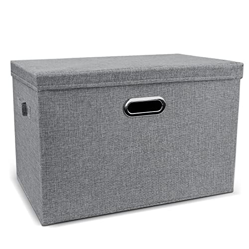 DAYARD Foldable Storage Boxes with Lids Linen Fabric Stackable Storage Bins Organizer Containers Baskets Cube with Cover for Closet Office Nursery, Grey XL (20 x 14 x 12) - color: Grey, size: XL