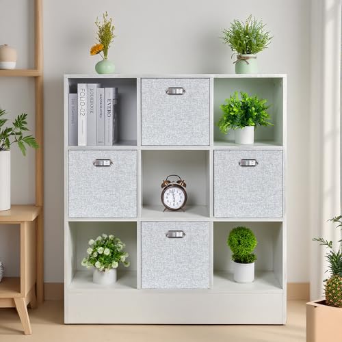 Posprica Collapsible Storage Bins,13×13 Foldable Storage Cube Boxes Fabric Drawer Fabric Storage Bins Vinyl Record Woven Gray, 4 Pack - color: Woven Gray, size: 13×13×13/4pcs