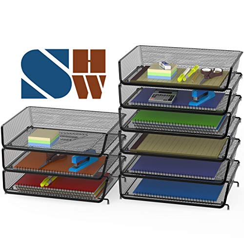 Simple Houseware Stackable Wide Entry Desk File Document Letter Tray Organizer, 3 Packs, Black - color: Black, size: Wide Entry
