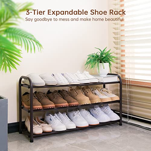 Gonfoam 3-Tier Expandable Shoe Rack,Adjustable Shoe Shelf Storage Organizer Heavy Duty Metal Free Standing Shoe Rack for Entryway Closet Doorway (Bronze) - color: Bronze, size: 3 Tier