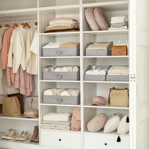 GRANNY SAYS Storage Bins for Closet, Trapezoid Storage Bins with Handles, Closet Storage Bins, Decorative Storage Boxes for Organizing Sheets Blankets Hats, Dark Gray, Jumbo, 3-Pack - color: Dark Gray, size: 19¾"L x 11"W x 7¾"H