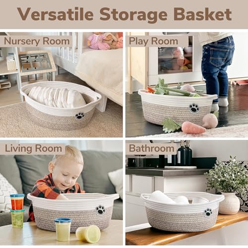 Dog Toy Basket Small Gift Basket for Baby, 12"x 8" x 5" inches Woven Storage Baskets for Dog Cat, Nursery Storage Baskets for Diapers, Towels, Mixed-Brown - color: Brown, size: 12"L x 8"W x 5"H