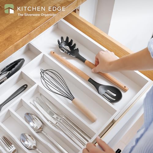 KitchenEdge Premium Silverware, Flatware and Utensil Organizer for Kitchen Drawers, Food-Safe Contract Grade, Expandable from 16 to 28 In, White Bamboo - color: White Bamboo, size: From 16" to 28" wide