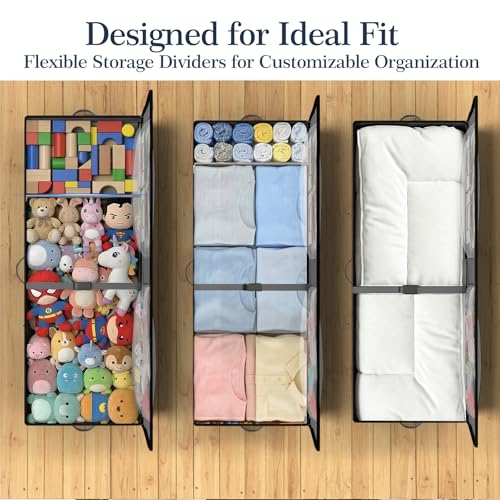 GoMaihe Under Bed Storage with Wheels: 70L Rolling Bins for Wrapping Paper Storage, Toys, Clothes - Includes Mesh Bag & Adjustable Dividers, Metal Frame Easy Pull-out Grey 1-Pack - color: Grey