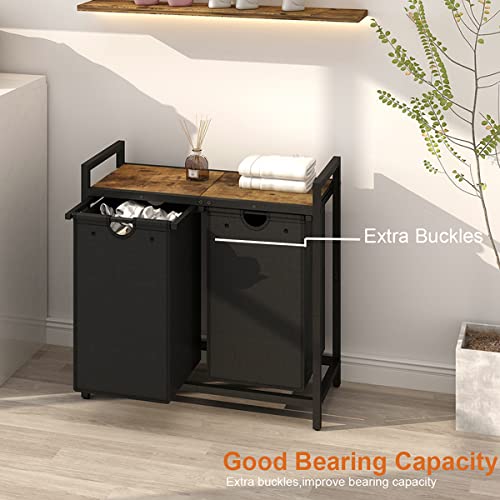 LAATOOREE Laundry Hamper, Two-Color 2 × 48L Laundry Basket with 2 Removable Laundry Sorter Bags and Top Shelf, Clothes Hamper for Laundry Room, Bathroom - style: 2bags-Rustic Brown