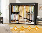 ULIFHOME E14C Pro Heavy Duty Closet Organizer System，Freestanding Clothing Racks for Hanging Clothes，Adjustable Garment Rack 70.1"W × 16.6"D × 76.4"H Hold 960 lbs，White Rack with Black Dustproof Cover - color: White Rack With Black Cover
