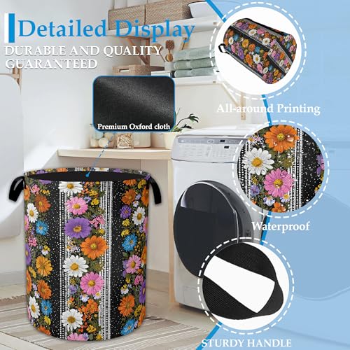 Flower Art Laundry Basket Oxford Cloth Laundry Hamper With Handle, Clothes Storage Basket Toy Organizer for Bathroom/Bedroom/Dormitories 16" X 20.8" - color: Flower Art