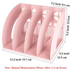 SAYEEC Sturdy Magazine Holder 4 Compartments Plastic Desktop File Organizer File Dividers Office Organizer Storage Document Magaizne Rack Display Box (Pink) - color: Pink-4 Sections