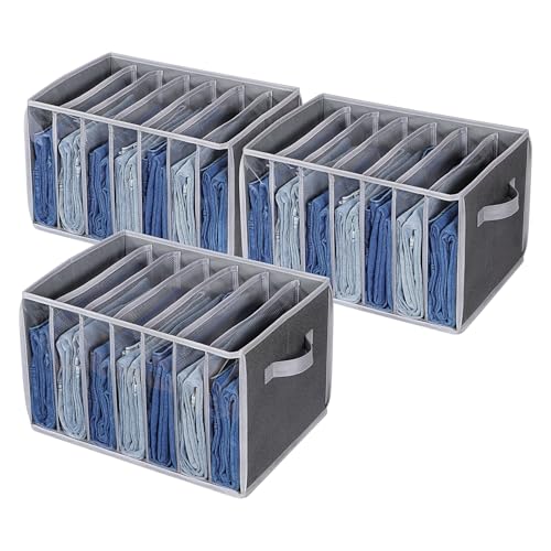 Zilink Upgraded Wardrobe Clothes Organizer with Support Board Clear Jean Organizer for Closet with 7 Grids Pants Organizer for Closet Shelf for Jean Pant Sweater Legging T-Shirt, 3 Pack - color: Black Pattern - For Jeans - 3pcs