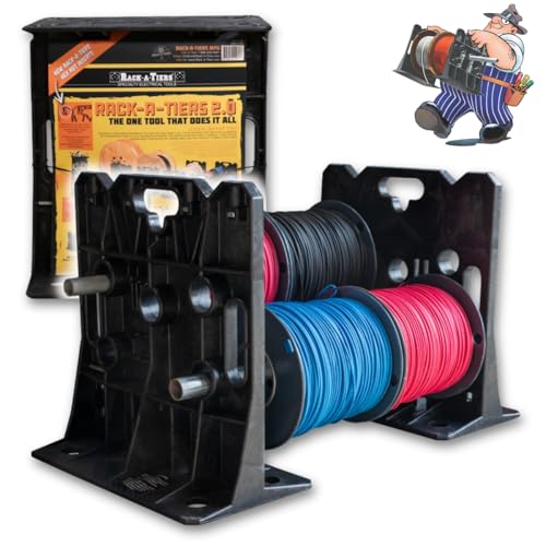 Rack-A-Tiers 2.0 Wire Dispenser – Cable Reel Rack, Electrician Wire Spool Caddy, Multi Reel Wire Dispenser, Spool Rack, 300 lb Capacity (#11480) - size: 2.0