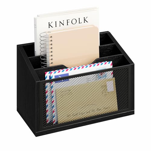 Mail Organizer, Mail Organizers Wall Mounted with 3 Slots, Mail Organizer Countertop Desk, Mail Holder for Home Office, Mail Sorter Office Accessories Organizer for File Letter Folder, Black - color: Black