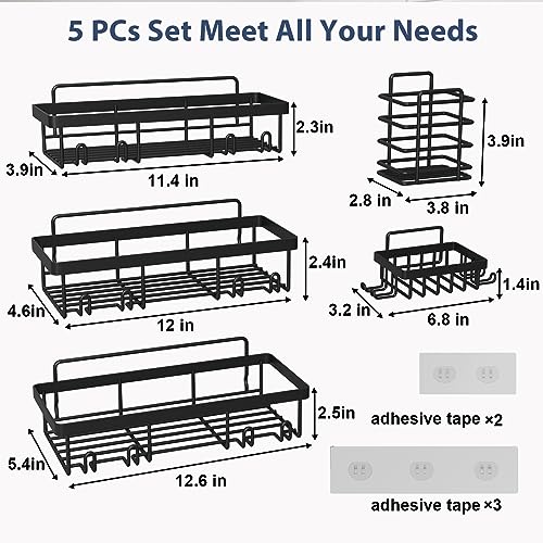 Liuoud 5 Pack Shower Caddy Organizer Rack Shelf for Inside Shower, Adhesive Bathroom Wall Storage Basket Rustproof Stainless Steel Shampoo Holder, Bathroom Accessory Decor Set, Black. - color: Black