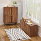 BERRYMERRY 39.4" Fluted Shoe Storage Bench for Entryway,2 Tier Shoe Cabinet Bench with Adjustable Shelf,Bench for Bedroom End of Bed (Walnut, 13.8”D x 39.4”W x 18.5”H) - color: Walnut