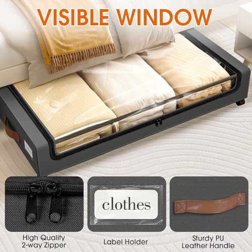 SpaceHacks Under Bed Storage with Wheels 2Pack Storage Containers with Clear Window&Label Under Bed Drawers Rolling Under Bed Storage for Clothes,Shoes, Blankets (30.71 x 16.93 x 6.69 in, Dark Grey) - color: Dark Grey, size: 2 pack