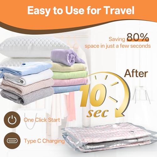 Vacuum Storage Bag with Rechargeable Cordless Pump, 18 Pack Vacuum Seal Space Saver Bags for Clothing Clothes Travel Home - size: 18 Bags with Cordless Pump