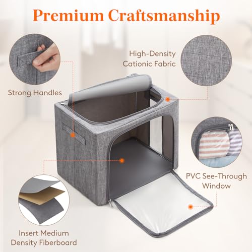 Lifewit Clothes Storage Bins with Metal Frame, Stackable Storage Box, Foldable Clothing Storage Bins with Lids, 40L Storage Bags Fabric Box Organizer with Clear Window＆ Zippers＆ Sturdy Handles 6 Pack - size: 40L
