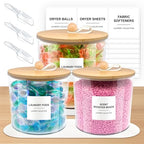 3 Pack Laundry Pods Container,Laundry Room Organization and Storage Jars,Laundry Detergent Container for Powder,Pods,Scent Booster,with Non-Slip PU Leather Pad and Handle,Bamboo Lids,Labels and Scoops - size: 3 Pack