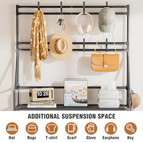 OYREL Shoe Rack 7 Tier Sturdy Shoe Racks for Closet Shoes Organizer for 28-35 Pairs Large Capacity Shoe Storage Rack with Multifunctional 5 Hooks and Side Pocket for Entrance Entryway - color: Black, size: 7 Tier