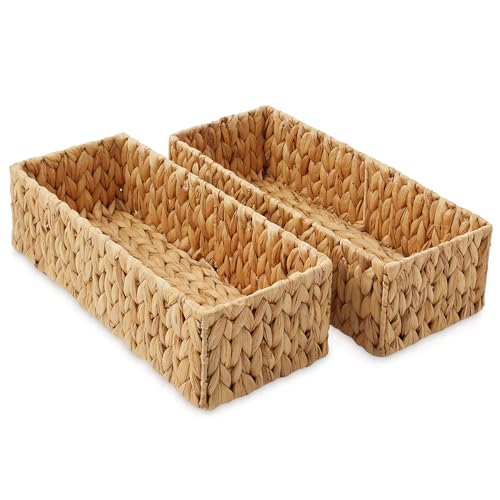 Casafield Set of 2 Bathroom Storage Baskets, Natural - Water Hyacinth, 16" W x 6.75" D x 4.25" H, Woven Toilet Tank Topper Bins for Organizing Tissues, Toilet Paper, Toiletries, Shelves - color: Natural - Hyacinth, size: 16" x 6.75" x 4.25"