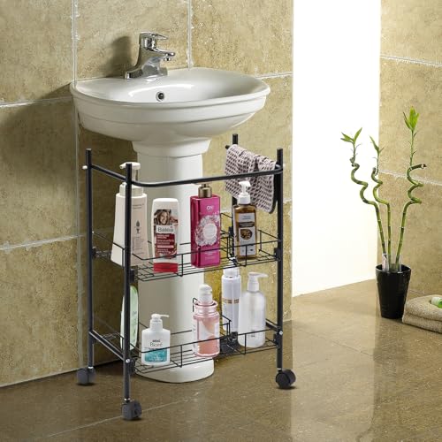 L&H UNICO Under Sink Organizers 2-Tier Removable Shelf Wire Storage Rack for Kitchen Bathroom with Towel Bar, Black