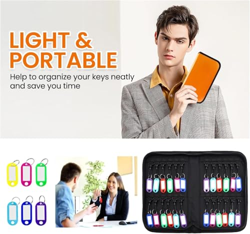 Zippered Key Case - 24 Hooks & Tags, Waterproof & Fireproof Key Binder - Organizer for Estate Sales, Hotel Executives, Landlords, Car Rental (Brown, 24) - color: Brown, size: 24