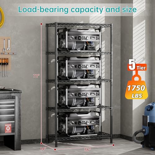 SINGAYE Shelf Closet Wire Shelving：Adjustable Metal Unit for Laundry Room Organization Bathroom Kitchen Home Garage Storage Pantry Rack Shelves - color: Black, size: 5tier-14"dx36"wx72"h