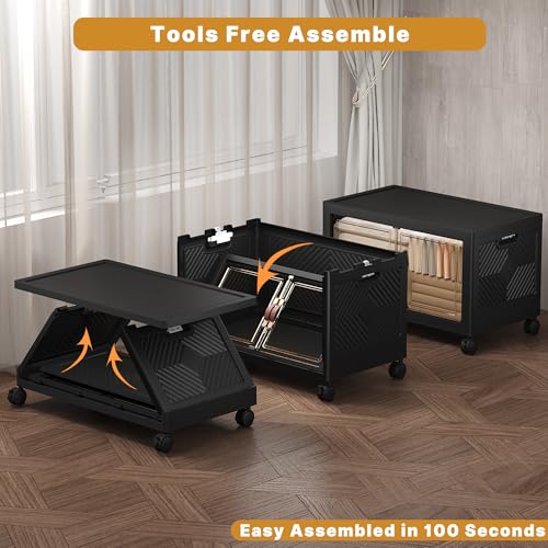 UAMFURI Extra Large Stackable Storage Bins with Lids & Wheels, Foldable Plastic Storage Bins (1, Black, 30"×20"×18",168QT) - color: Black, size: 1PACK-30"W20"D18H"