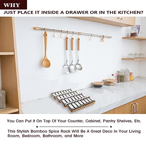 Bamboo Spice Rack Drawer Organizer - 8 Pieces Set- 7" Wide Per Piece - Combine Pieces Into 14" Wide Rack (7" or 14") - size: 14"