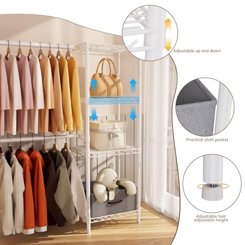 Golpart Coat Rack Clothes Wardrobe：Closet Organizer and Storage Clothing Garment Rack with Shelves Heavy Duty for Hanging Clothes Portable Adjustable White 15.8" Dx(70-88.5)" Wx76.5 H - color: White, size: 15.8"Dx(70-88.5)"Wx76.5"H