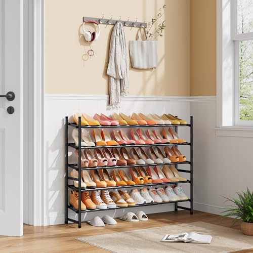 Tajsoon Expandable Shoe Rack for Closet 5 Tier, 29“-41“Adjustable & Stackable Shoe Shelf Storage, Metal Shoe Rack Organizer for Front Door Entrance, Closet, Garage, Entryway, Black - color: Black, size: 5 Tier
