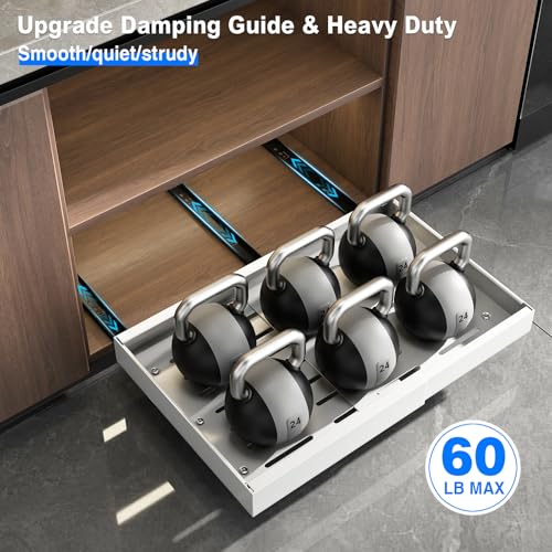 Mustorn 2 Pack Pull Out Cabinet Organizer, Expandable Slide Out Drawers for Kitchen Cabinets Peel and Stick Pullout Drawer Heavy Duty Sliding Shelves for Cupboard, Pantry, Bathroom(16.5" Deep, White) - color: White, size: 16.5"D*(12.6-20.5"W)*2.95"H