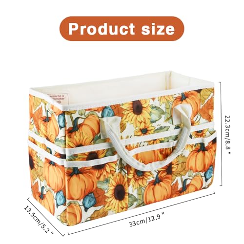 E-WEICHEN Craft Organizer Tote Bag Art Storage Caddy with Multiple Pockets Containers for Art,Craft,and Office Supplies Storage.Pumpkin Flower - color: Pumpkin Flower