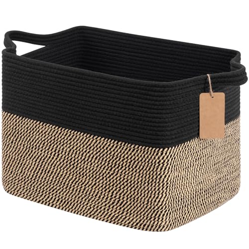 Goodpick Woven Storage Baskets for Organizing, 18" x 14" x 12" Wicker Laundry Basket for Shoes,Towel, Blanket Basket for Living Room, Toy Baskets Storage Kids with Handles - color: Black Jute, size: 18"L x 14"W x 12"H