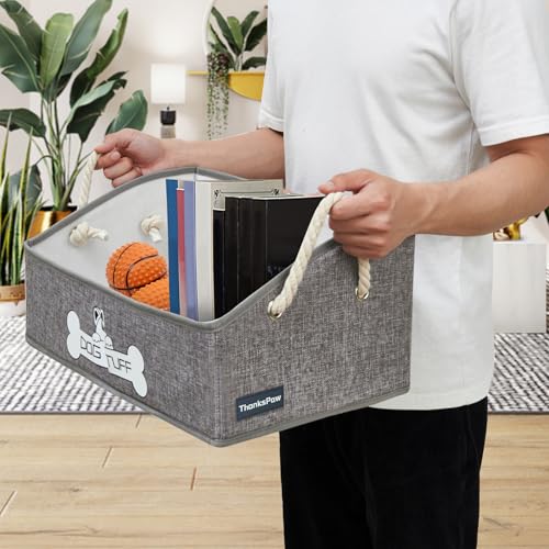 Collapsible Fabric Dog Toy Box and Storage Bin With Handle - Trapezoid Basket Chest Organizer for Pet Toys, Blankets and Accessories - color: Grey