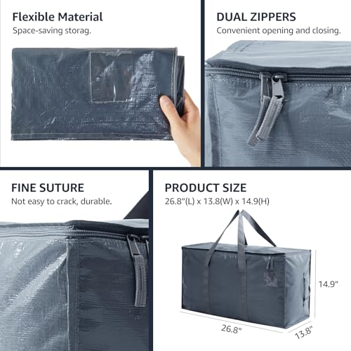 Moving Bags Heavy Duty Extra Large, Moving Boxes, Moving Supplies Essentials,Storage Bins with Lids, Plastic Packing Totes, Storage Bags for Clothes with Handles & Zippers(Grey, 6 Pack) - color: Grey, size: 6 Pack
