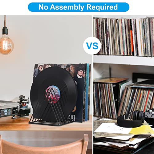 EASEPRES Vinyl Record Holder Storage, 9 Slot Metal Magazine Book Album Display Rack, Stylish Triangle Desktop File Sorter Organizer for Home Office, Black - color: Black