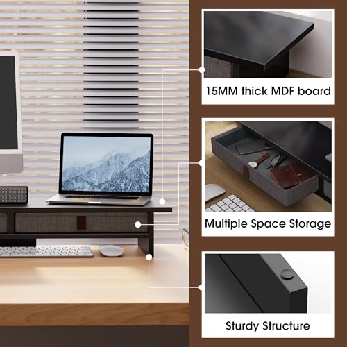 Fenge Monitor Stand with Drawer, 2 Tiers Dual Monitor Riser for Desk, 35 Inch Computer Stand for 2 Monitors, Desk Shelf for Home, Office, Laptop, PC, TV, Printer - color: Black