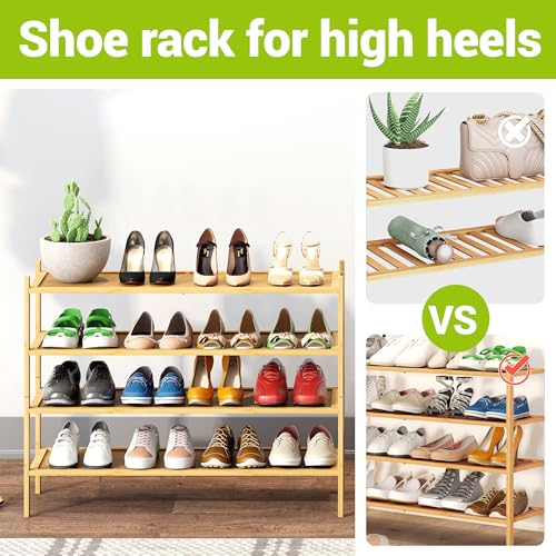 BMOSU 4-Tier Bamboo Extended Shoe Rack Premium Stackable Shoe Shelf Storage Organizer for Hallway Closet Living Room Entryway Organizer(Natural) - color: Natural, size: 4-Tier Long（33.3*11*25.2inches）