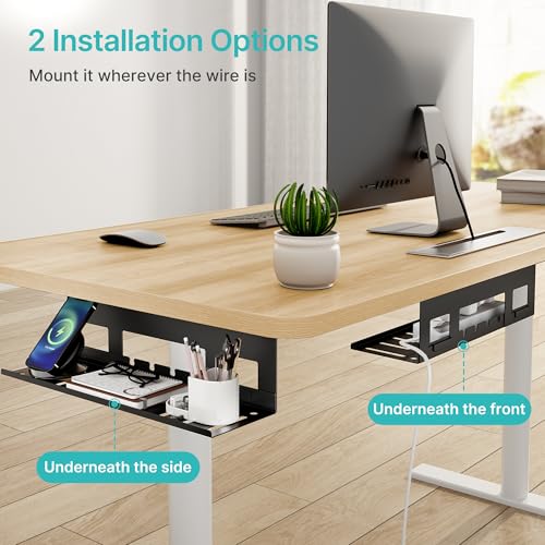 PEGZONE Under Desk Cable Management Tray, 15.7 Inches Metal Cord Organizer Rack, Desk Tray for Power Strip, Cord, Wire, Easy Mounting Cable Management Under Table for Home Office, Black - color: Black, size: 15.7"