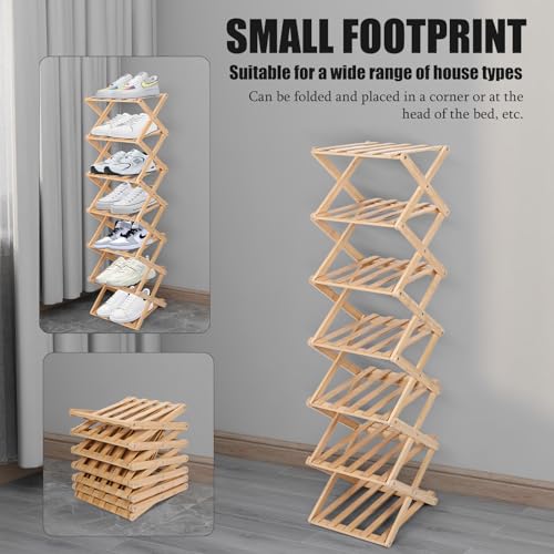 Vertical Narrow Shoe Rack, 7 Tier Portable Folding Shoe Storage Rack, Without Installation Free Standing Shoe Rack for Corridors, Bedrooms Living Room Corner and Small Spaces (7 Tier) - size: 7 Tier