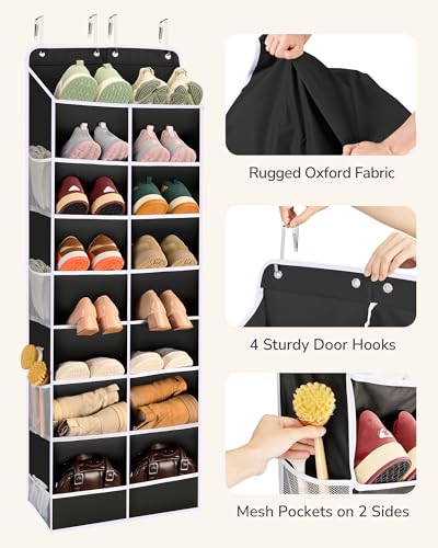 ULG Over The Door Shoe Organizer with 16 Large Pockets, Hanging Shoe Rack for Closet Door, Space Saving Shoe Storage for Boots, Heels & Sneakers, Black - color: Black, size: 8-Tier