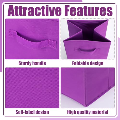 Karenhi 11" x 10.5" x 10.5" Purple Storage Cube, 6 Pack Fabric Cube Storage Bins Organizer Box, Collapsible Baskets with Handles Foldable Shelf for Cloth Toys Home Room Closet, Pack of 6 - color: Purple