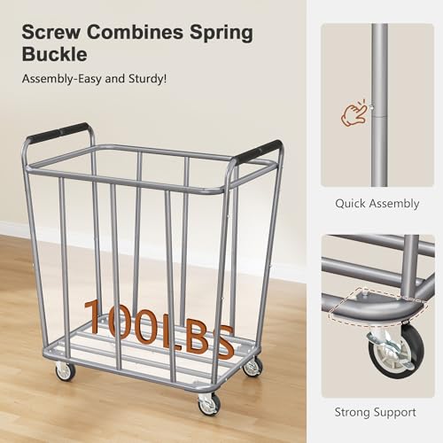 Hoctieon Large Laundry Cart with Wheels, 400L Heavy Duty Laundry Basket Organizer, Rolling Hamper Sorter for Clothes Storage, Industrial Dirty Clothes Hamper for Home & Hotel, Gray - color: Gray, size: 400L