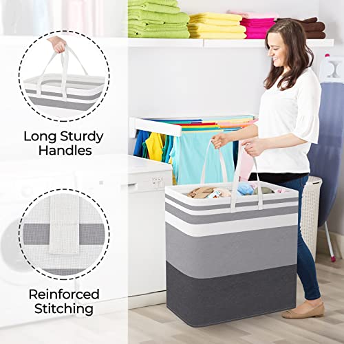 StorageRight Laundry Basket Hamper Large Collapsible Laundry Hamper with Easy Carry Handles，Freestanding Clothes Hampers for Laundry, Bedroom, Dorm, Clothes, Towels, 100L, Gradient Grey - color: Gradient Grey, size: 100L
