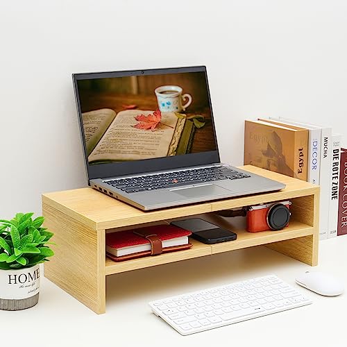 TEAMIX 2 Tiers Desktop Monitor Stand Riser 20 Inch Printer Stand with Storage Small TV Riser Laptop Wooden Desk Organizer Shelf Bookshelf Maple (Natural Maple, 2 Tiers) - color: Natural Maple