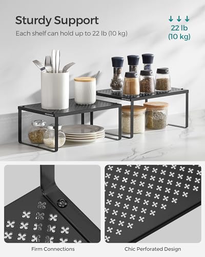 SONGMICS Spice Racks, Set of 4 Metal Cabinet Shelf Organizers, Countertop Organizers, Shelf Risers, Stackable, Expandable, Ink Black UKCS006B01 - color: Ink Black